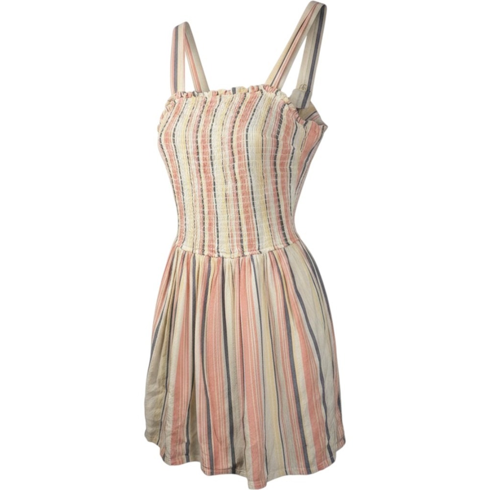 Hollister Striped‎ Smocked Tie-Back Romper Pink Yellow Blue Small